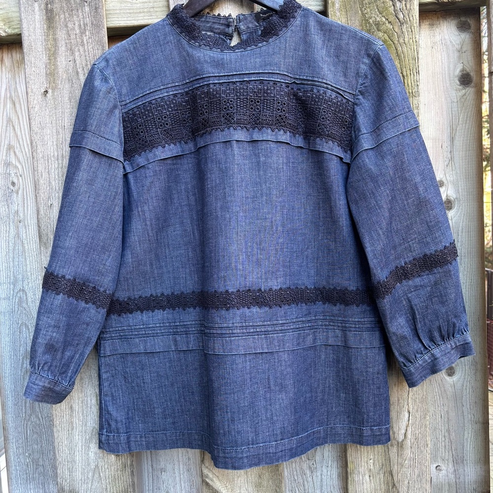 Banana Republic Denim/chambray Pop Over with Black Lace Trim